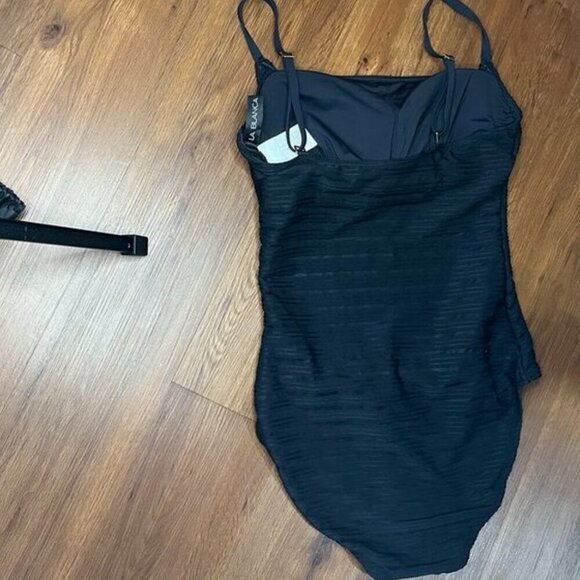 La Blanca One-Shoulder Illusion Stripe One-Piece Swimsuit – Black – Size 10 – NW - Picture 7 of 7
